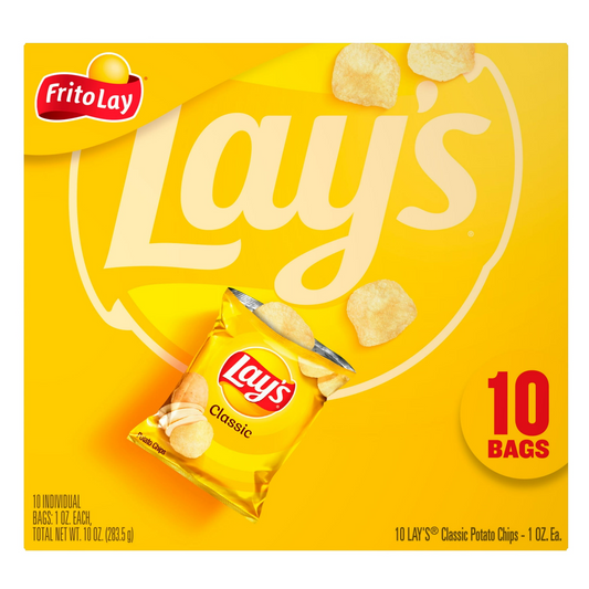 Lay's Classic Potato Snack Chips, 1 oz Bags, 10 Count Multipack