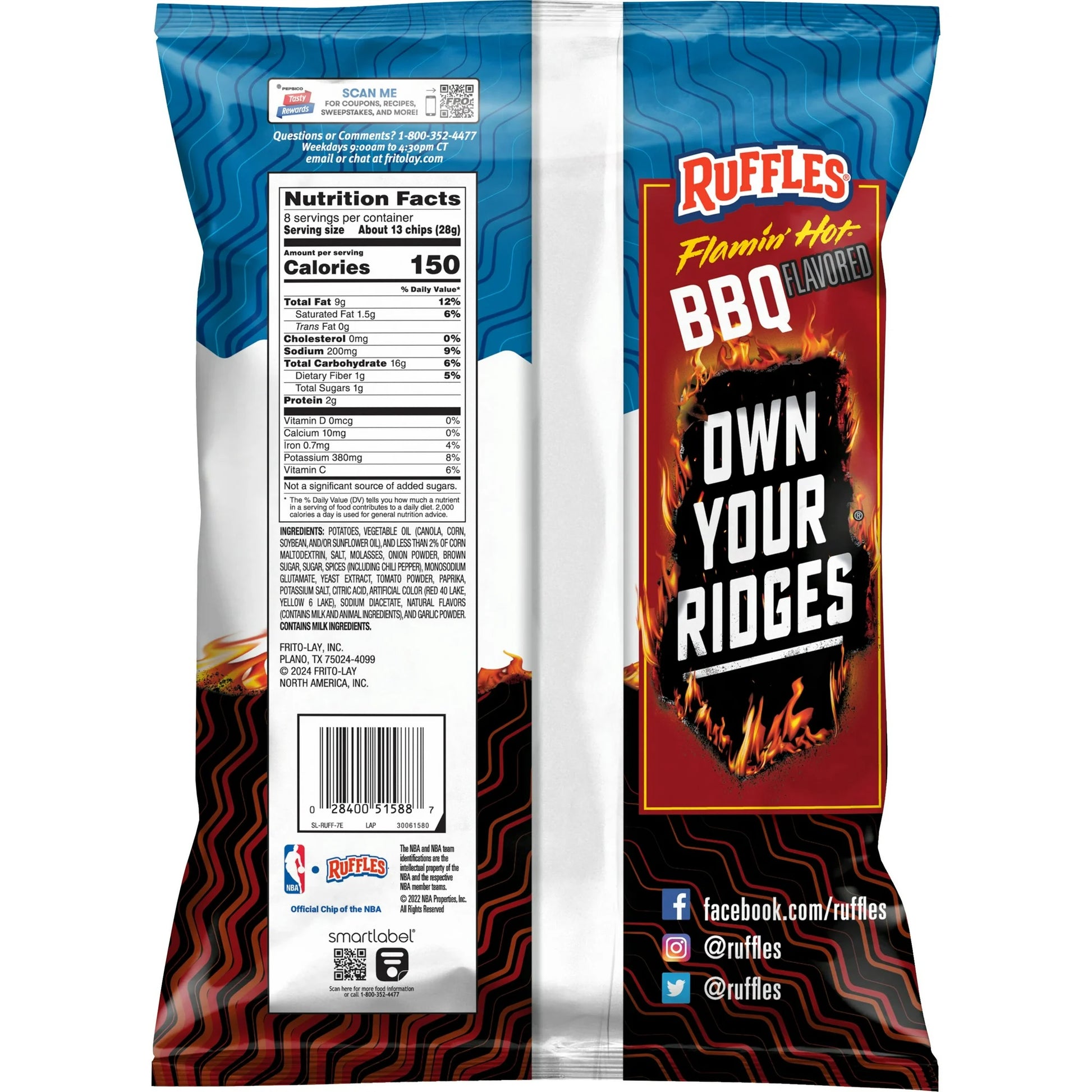 Ruffles Flamin' Hot BBQ Flavored Potato Snack Chips