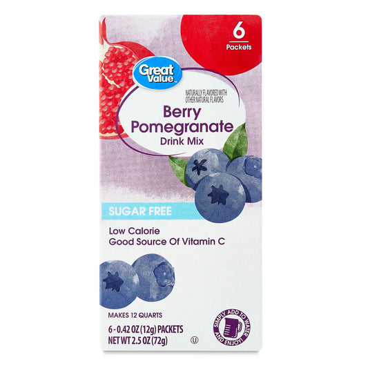 Great Value Sugar-Free Drink Mix Powder, Berry Pomegranate, 0.42 oz, 6 Count