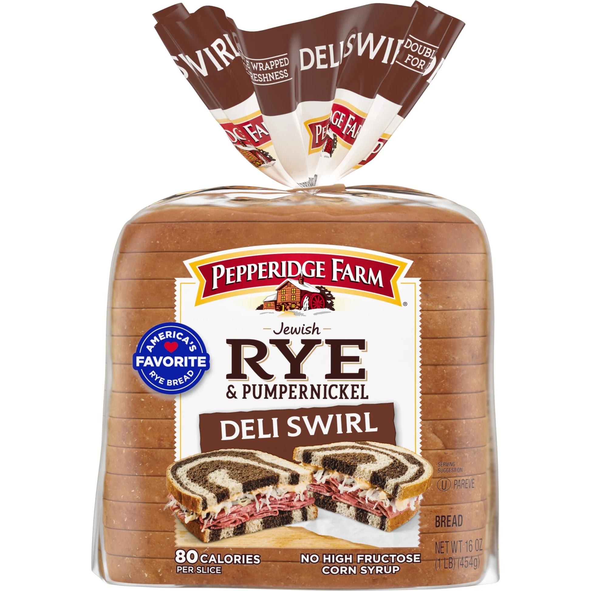 Jewish Rye & Pumpernickel Pepperidge Farm Deli Swirl Bread, 16 oz. Bag