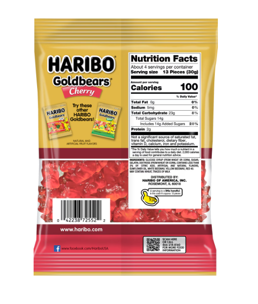 Haribo Cherry-Flavored Goldbears Gummy Bears, 4 oz.