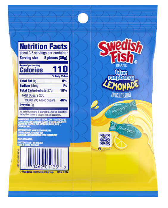 Swedish Fish Blue Raspberry Lemonade Soft & Chewy Candy, 3.59-oz.