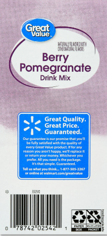 Great Value Sugar-Free Drink Mix Powder, Berry Pomegranate, 0.42 oz, 6 Count