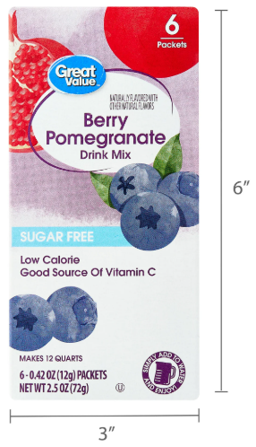Great Value Sugar-Free Drink Mix Powder, Berry Pomegranate, 0.42 oz, 6 Count