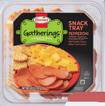 HORMEL GATHERINGS Snack Tray PEPPERONI AND MILD CHEDDAR WITH BUTTER CRISP CRACKERS